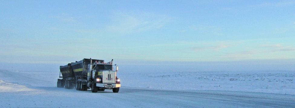 Distant truck on ice road
