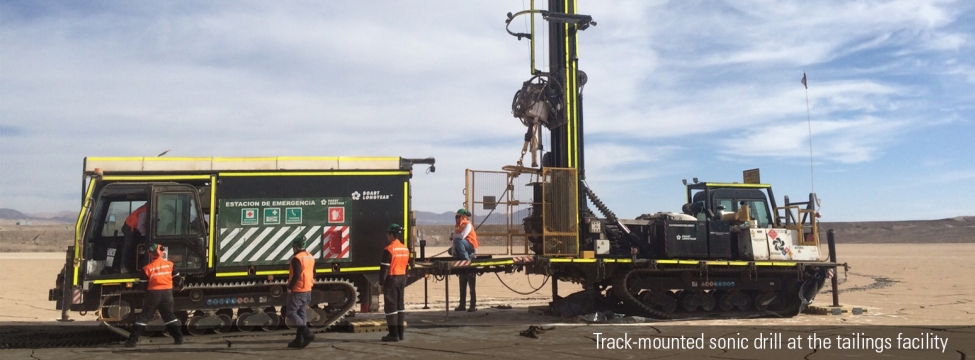 Sonic drill at tailings facility - infiltration study